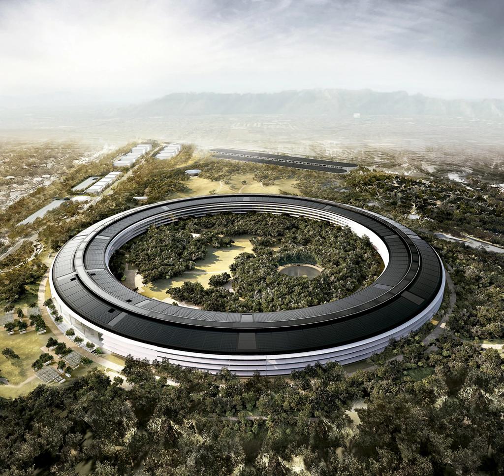 Apple Park campus recreated by GPT-6 Astra in Unreal Engine, with the ring building and surrounding landscape