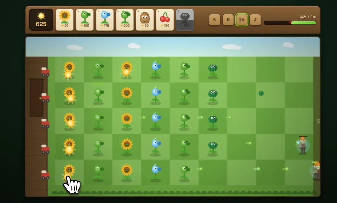 Qwen 3.8 Plants vs Zombies — fully playable tower defense game generated from a single prompt