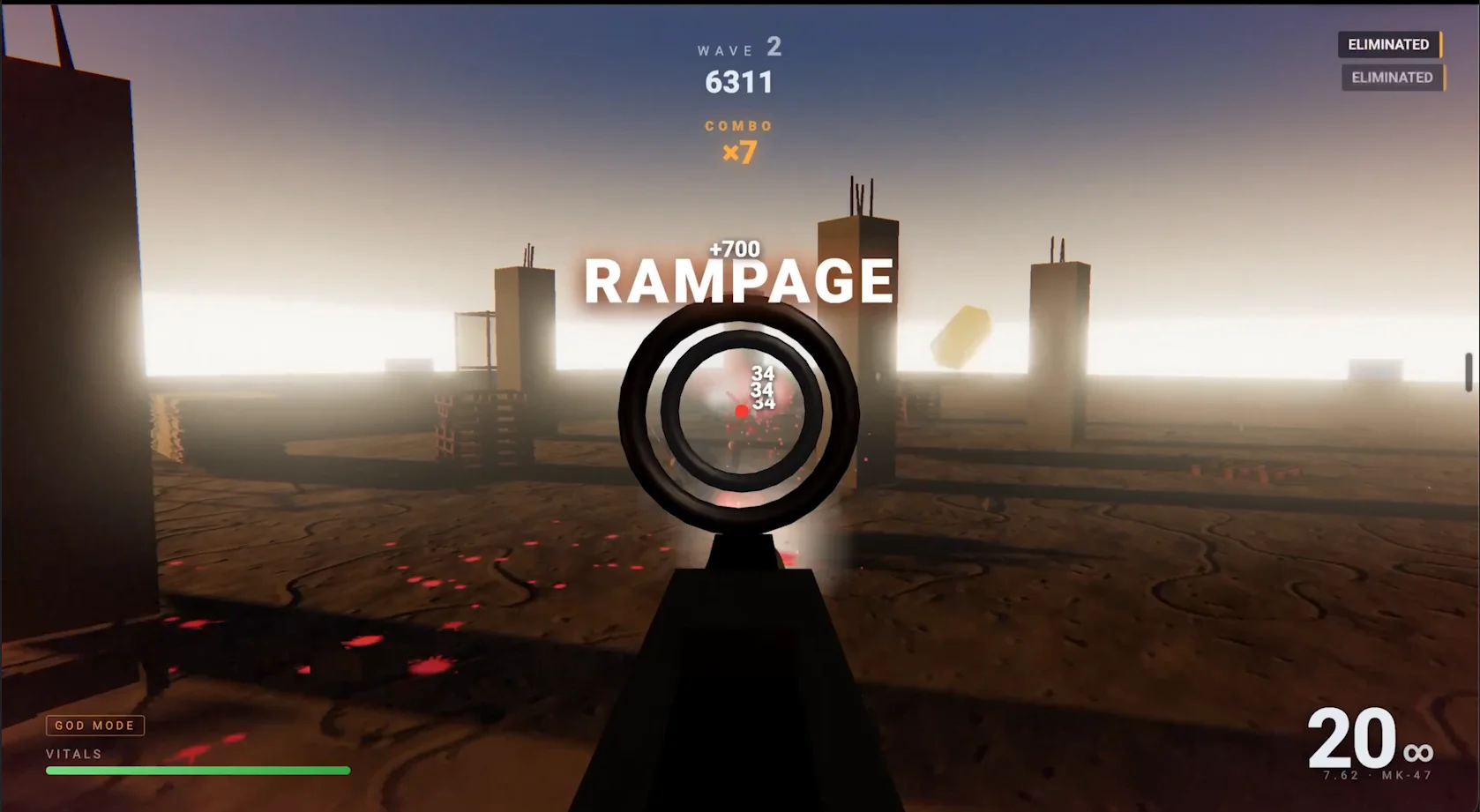 1-bit quant autonomously developed 3D FPS: wave 2, 6311 points, RAMPAGE combo x7